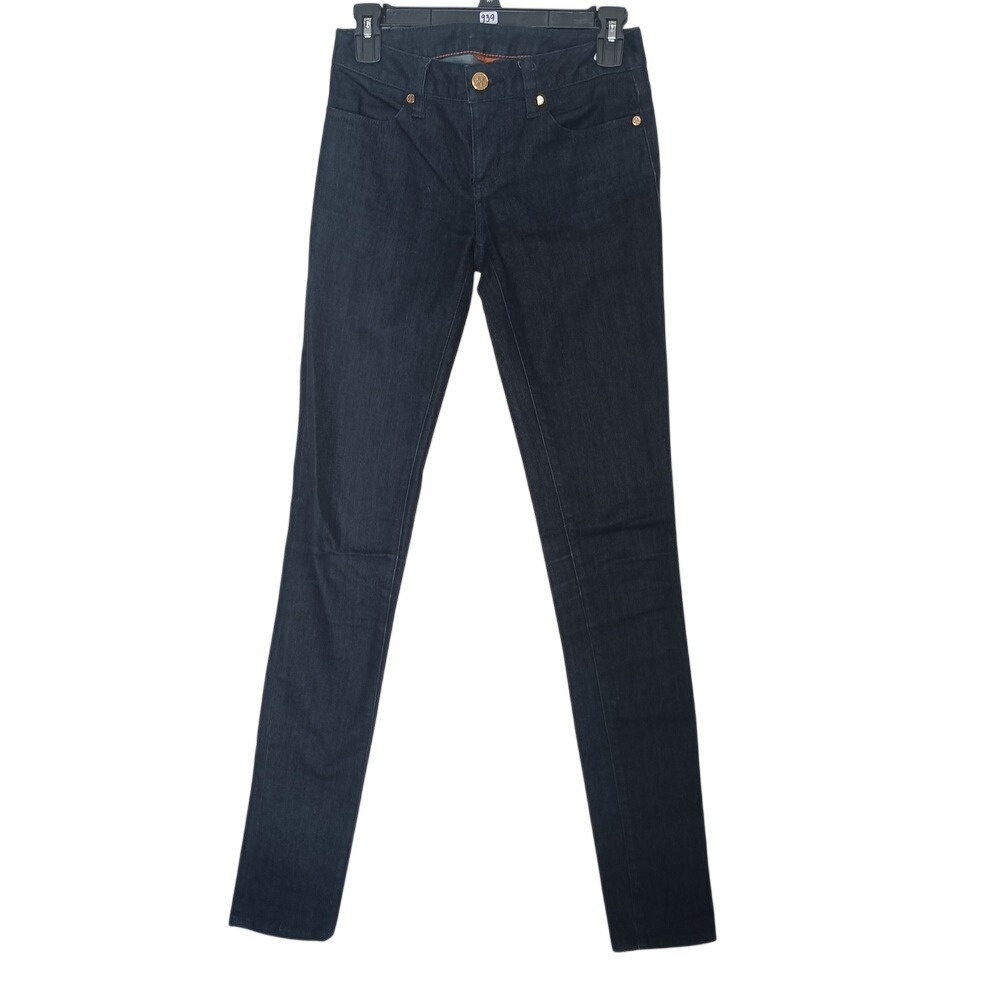 Tory Burch Legging Jeans Women 24 Dark Wash Indigo Gold Logo 50001236